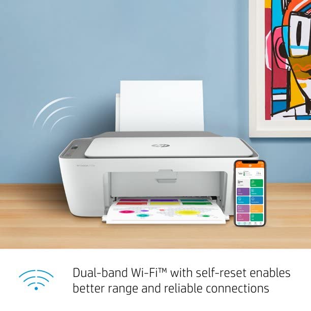 HP DeskJet 2755e Wireless Color All-in-One Printer, Print Scan Copy, Wireless Printing, Dual-Band Wi-Fi, LCD Display, 1200X 1200dpi, W/Silmarils Printer Cable