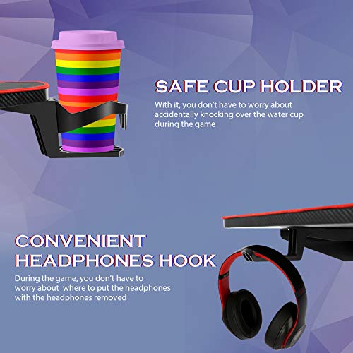 55 Inch Ergonomic Gaming Desk, T-Shaped PC Game Computer Desk Workstation, Home Office Gamer Desk, Professional Gaming Desk with Full Desk Mouse Pad, Cup Holder & Headphone Hook
