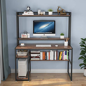 Tribesigns Computer Desk with Hutch and Shelves, 47 Inches Home Office Desk with Bookshelves and CPU Stand, Writing Desk PC Study Table Workstation for Small Spaces (Rustic Brown)