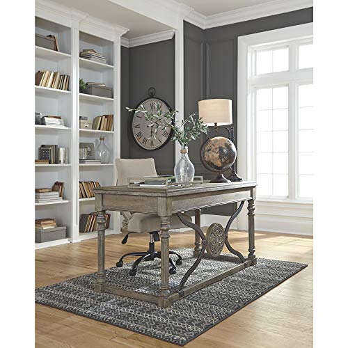 Ashley Furniture Signature Design - Adjustable Swivel Office Chair - Manual Tilt - Casual - Linen - Nailhead Trim
