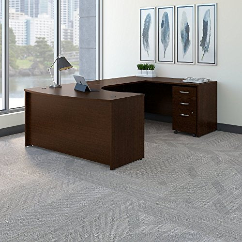 Bush Business Furniture Series C 60W Right Handed Bow Front U Shaped Desk with Mobile File Cabinet in Mocha Cherry