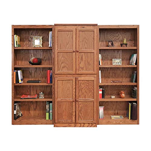 Bowery Hill Traditional 72" 15-Shelf Wood Bookcase Wall with Doors in Dry Oak