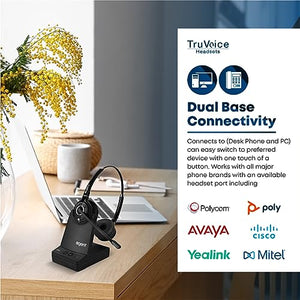 TruVoice Agent AW60 Dect 2-in-1 Wireless Headset for Desk Phone and Computer | Noise Canceling Microphone | 9 Hour Talk Time | Ultra Range up to 500FT