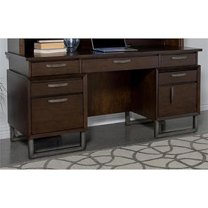 Pemberly Row 5-Drawer Wood Credenza Desk Dark Walnut Gunmetal