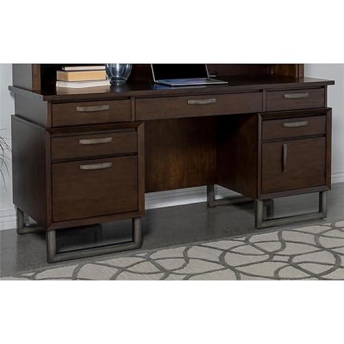 Coaster Marshall 5-Drawer Wood Credenza Desk Dark Walnut Gunmetal