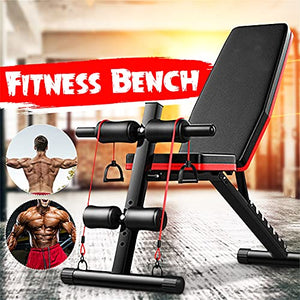 LHK 5-in-1 Adjustable Weight Bench, Foldable Full Body Workout Benches, Weights Lifting Strength Training Equipment with Elastic Ropes, for Home Gym