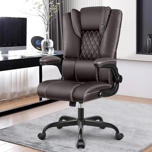 Guessky Executive Leather Office Chair with Lumbar Support & Rocking Function - Coffee