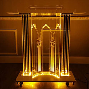 JOuan Lectern Podium Stand with LED, Acrylic Church Podium on Casters