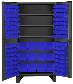 Durham HDC36-108-3S5295 Lockable Cabinet with 108 Blue Hook-On Bins, 36" Wide, 12 Gauge