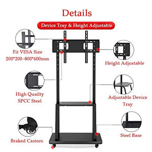 NBGYS Mobile TV Cart Stand Mount for 32-65 Inch TVs with Wheels and AV Shelf