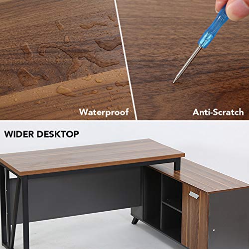Tribesigns Large L-Shaped Desk, 55 Inches Executive Office Desk Computer Table Workstation with 47 Inches File Cabinet Storage, Brown