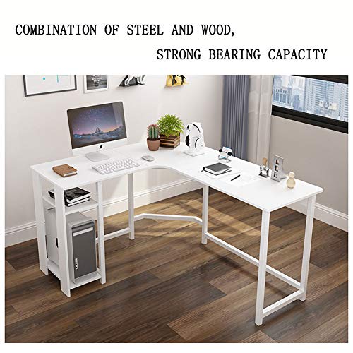 White Corner Desk, Computer Office Desk, L-Shaped White Corner Desk Computer Workstation, Reversible Desktop, Anti Slip Study Desk Computer Office Table Home Office White Frame