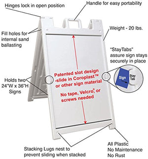 Sidewalk Signs with 24x36 Coroplast Boards, White Plastic Sandwich Boards for Outdoor Use, Built-in Handle on Top, Slide-in Setup