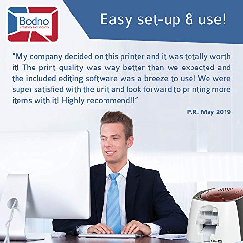 Badgy100 Color Plastic ID Card Printer with Complete Supplies Package with Bodno ID Software - Silver Edition