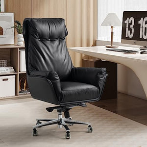 Kinnls Austin Executive Chair Black Genuine Leather Reclining High Back Desk Chair