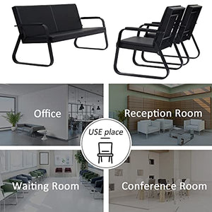 ide·o Reception Guest Chairs Set of 3 with Padded Armrests - Black