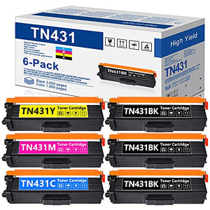 6-Pack(3BK+1C+1M+1Y) Compatible TN431 Toner Cartridge Replacement for Brother TN-431 HL-L8260CDW HL-L8360CDW MFC-L8900CDW MFC-L8610CDW Color Printer