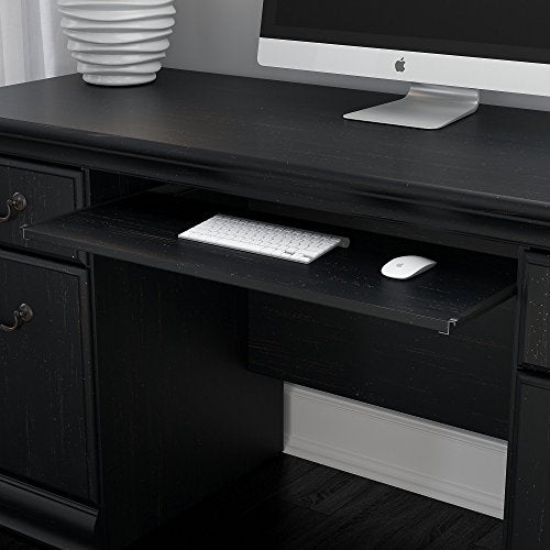 Bush Furniture Birmingham Credenza Desk with Keyboard Tray and Storage in Antique Black