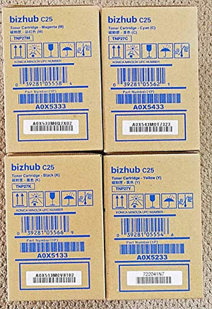 Genuine Konica Minolta TNP27 CYMK Toner Cartridge Set for Bizhub C25