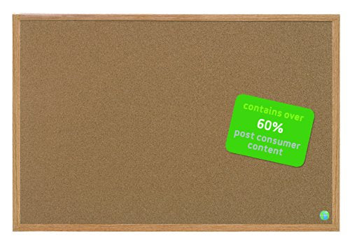 MasterVision Earth Bulletin Board, Cork Board, 36" x 48", Pin Board with MDF Oak Frame