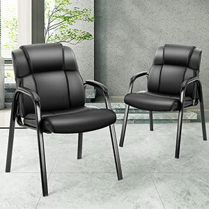Sweetcrispy Leather Guest Chairs with Padded Arms, Black, 4 Pack