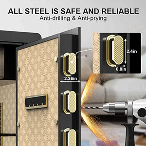 2.2 Cub Large Home Safe Fireproof Waterproof, Security Safe Box with Fireproof Waterproof Money Bag, with Digital Keypad and Key Lock, Built In Cabinet Box, Double Keys, Removable Shelf for Jewelry, Documents