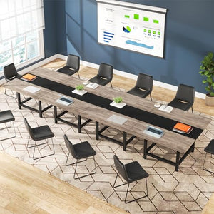 Tribesigns Rustic 13 Ft Long Conference Room Table, Wood Seminar Table - 4 Tables (Grey&Black)