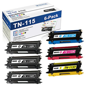 TN115BK,TN115C,TN115M,TN115Y Compatible TN115 TN-115 High Yield Toner Cartridge Replacement for Brother HL-4040CDN 4050CDN MFC-9440CN 9840CDW DCP-9040CN 9045CDN 9042CDN Printer 6PK(3BK+1C+1M+1Y)
