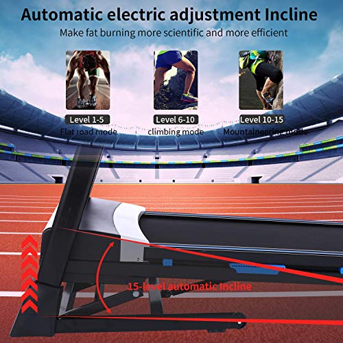 ANCHEER Treadmill for Home, Folding Treadmill with Automatic Incline, Bluetooth Speaker and LCD Display, Portable Fitness Electric Treadmill Machine for Running Walking,300 LBS Max Weight