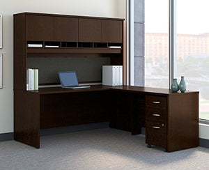 Bush Business Furniture Series C L Shaped Desk with Hutch and Mobile File Cabinet, 72W, Mocha Cherry