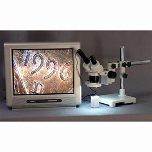 AmScope SW-3B13-FRL Binocular Stereo Microscope, WH10x Eyepieces, 10X and 30X Magnification, 1X/3X Objective, Single-Arm Boom Stand, 8W Fluorescent Ring Light, 110V-120V