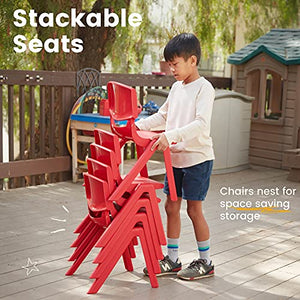 ECR4Kids 12 inch Plastic Stackable Classroom Chairs, Indoor/Outdoor Resin Stack Chairs for Kids, Red (10-Pack)