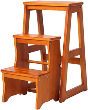 LUCEAE Wooden 3-Step Flip Folding Step Stool - Multi-Functional Library Climbing Ladder