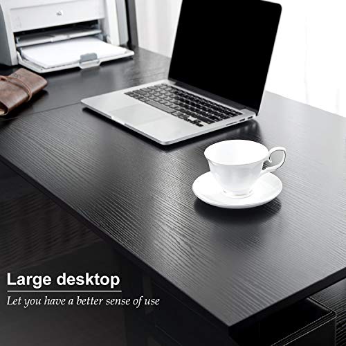 Henf Home Office Computer Desk, Modern 54" Large Writing Desk with 4 Bookshelf/2 Storage Shelves, PC Laptop Study Table Workstation for Home Office (Black)