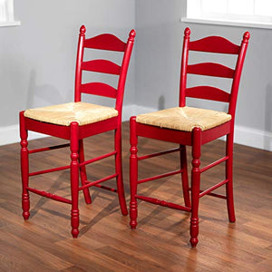 Target Marketing Systems 24-Inch Set of 2 Ladder Back Stools with Rush Seats and Turned Legs, Set of 2, Red