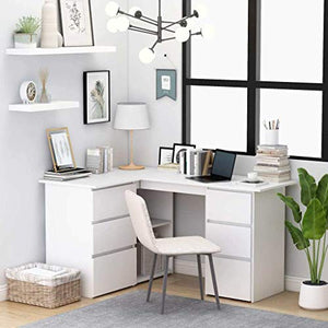 vidaXL Corner Desk L-Shaped Drawers Spacious Storage Sleek Home Office Study Writing Table Work Station Concrete Gray 57.1" Chipboard