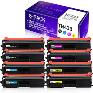8-Pack(2BK+2C+2M+2Y) Compatible Toner Cartridge Replacement for Brother TN433 for HL-L8360CDW MFC-L8900CDW HL-L8360CDWT HL-L8260CDW MFCL8610CDW MFCL9570CDW Color Laser TN433 TN-433 Printer