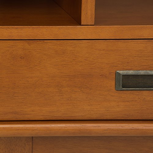 Simpli Home 3AXCDRP-12-TK Draper Solid Hardwood 64 inch x 22 inch Mid Century Modern Bookcase and Storage Unit in Teak Brown