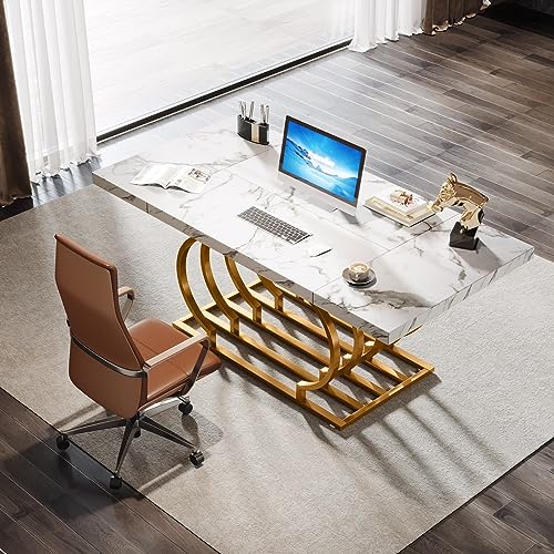 Tribesigns 63" Modern White and Gold Executive Office Desk