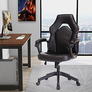 Height-Adjustable Brackets for Office Desk, Executive Computer Chair, Swivel Office Chair, Home Office Chair with Black Leather with Chrome Accents (1)