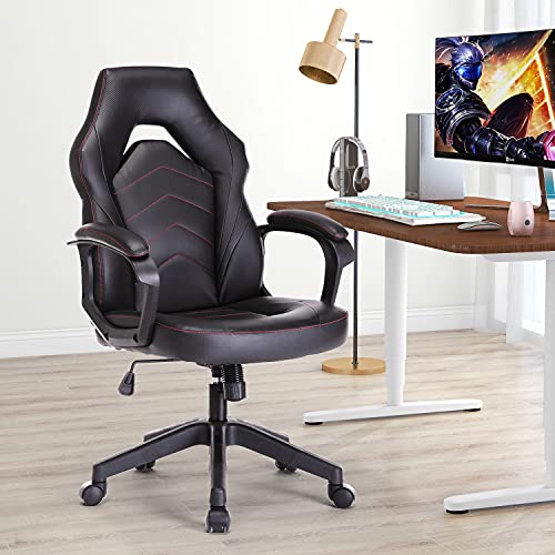 Height-Adjustable Brackets for Office Desk, Executive Computer Chair, Swivel Office Chair, Home Office Chair with Black Leather with Chrome Accents (1)