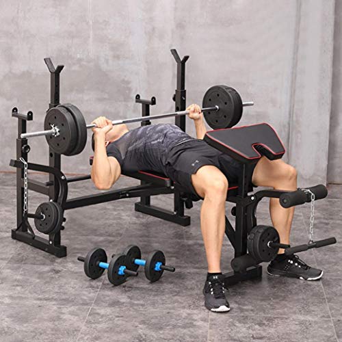 Adjustable Weightlifting Bed Bench Press Squat Rack Indoor Multi-Function Olympic Weight, Strength Training Fitness Equipment for Full-Body Workout (B)