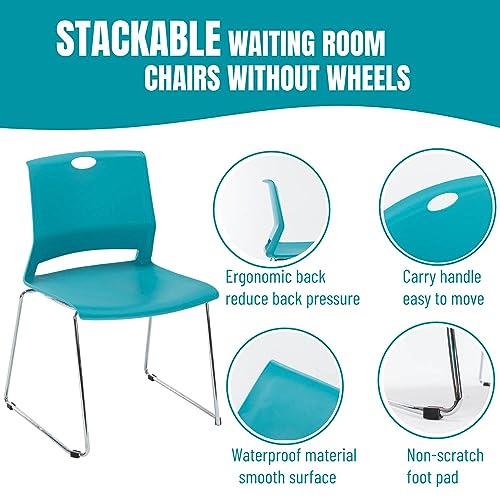 Whiterye Set of 4 Office Guest Chairs - Blue, Sled Base Stackable Design