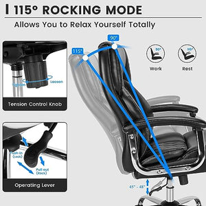 Giantex Big and Tall Office Chair 500 LBS, High Back Executive Desk Chair, Adjustable Swivel, PU Leather, Extra Wide Seat, Black