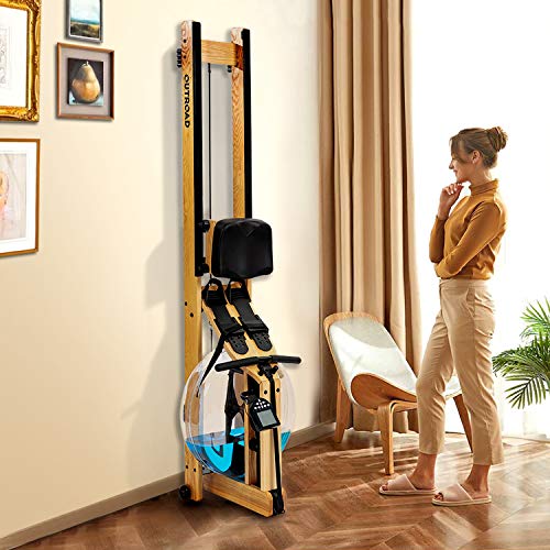 Outroad Rowing Machine for Home Gym Use, Water Wooden Rower with LCD Monitor, Outdoor Indoor Fitness Exercise Training Sports Equipment