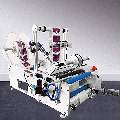 Hanchen Semi-Automatic Round Bottle Labeling Machine, High Speed Adjustable Labeler Pneumatic Label Applicator Machine for Width 20-230mm Length 20-300mm in Label 10-30pcs/min (110V)