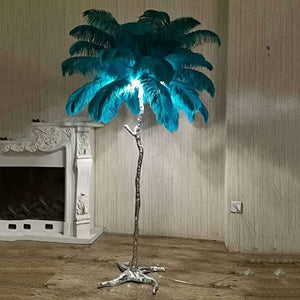 YKLL Modern Ostrich Feather Floor Lamp, Nordic Resin Standing Lamp, Peacock Blue - H:2M