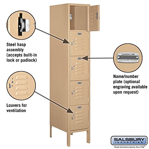 Salsbury Industries 65158TN-U Five Tier Box Style 12-Inch Wide 5-Feet High 18-Inch Deep Unassembled Standard Metal Locker, Tan Brown