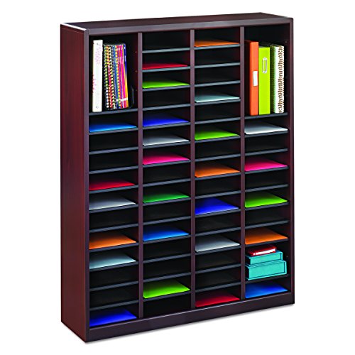 Safco Products E-Z Stor Wood Literature Organizer, 60 Compartment, 9331MH, Mahogany, Durable Construction, Removable Shelves, Plastic Label Holders
