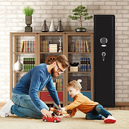 Rifle Gun Safe, Quick Access 4-Gun Metal Rifle Gun Cabinet with Removable Shelf, All-round Anti-static Rifle Safe for Bullets and Valuables, with 2 pistol holsters (Digital Keypad)